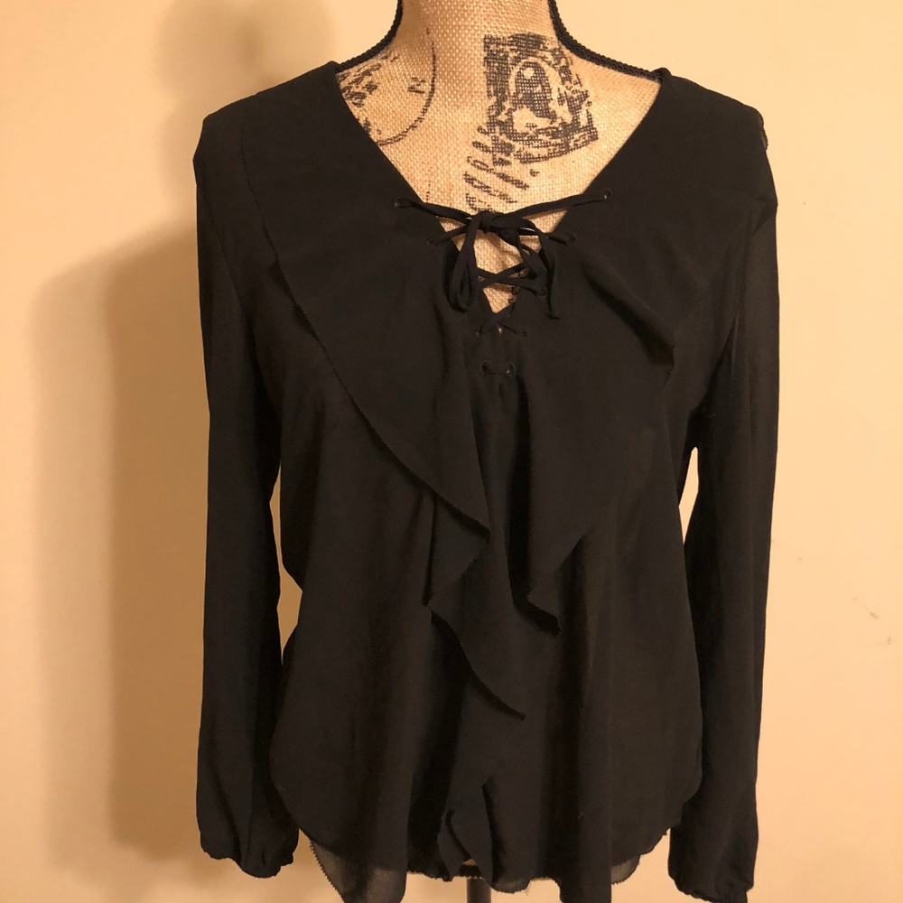 H&M classy Black Chiffon Blouse ruffles on front